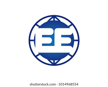 The initial logo of the letter EE in the blue Globe