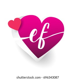 initial logo letter EF with heart shape red colored, logo design for wedding invitation, wedding name and business name.