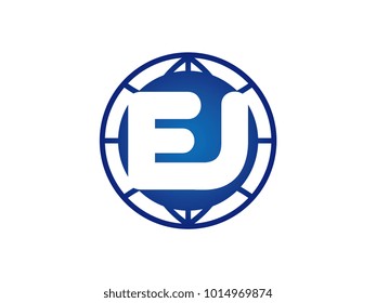 The initial logo of the letter EJ in the blue Globe