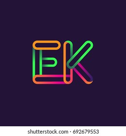 initial logo letter EK, linked outline rounded logo, colorful initial logo for business name and company identity.