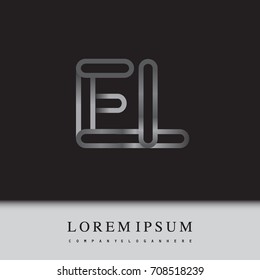 initial logo letter EL, linked outline silver colored, rounded logotype