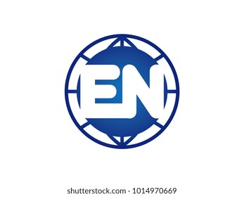 The initial logo of the letter EN in the blue Globe
