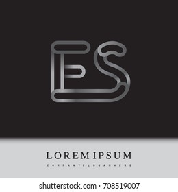 initial logo letter ES, linked outline silver colored, rounded logotype