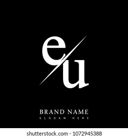 initial logo letter EU for company name black and white color and slash design. vector logotype for business and company identity.