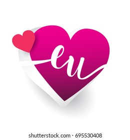 initial logo letter EU with heart shape red colored, logo design for wedding invitation, wedding name and business name.