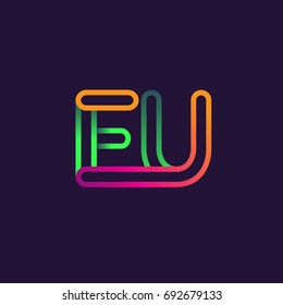 initial logo letter EU, linked outline rounded logo, colorful initial logo for business name and company identity.