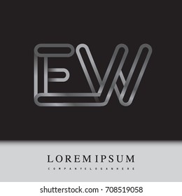 initial logo letter EW, linked outline silver colored, rounded logotype