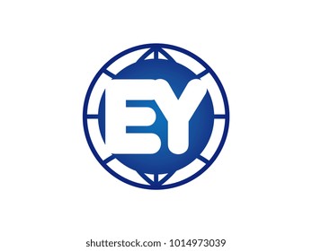 The initial logo of the letter EYin the blue Globe