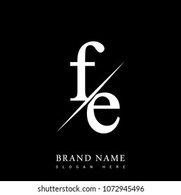 initial logo letter FE for company name black and white color and slash design. vector logotype for business and company identity.