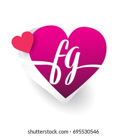 initial logo letter FG with heart shape red colored, logo design for wedding invitation, wedding name and business name.