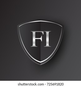 Initial logo letter FI with shield Icon silver color isolated on black background, logotype design for company identity.