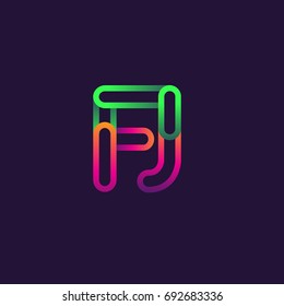 initial logo letter FJ, linked outline rounded logo, colorful initial logo for business name and company identity.