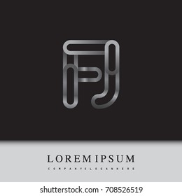 initial logo letter FJ, linked outline silver colored, rounded logotype