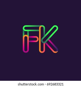 initial logo letter FK, linked outline rounded logo, colorful initial logo for business name and company identity.