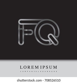 initial logo letter FQ, linked outline silver colored, rounded logotype