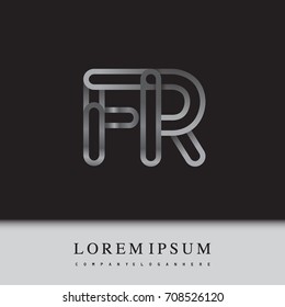 initial logo letter FR, linked outline silver colored, rounded logotype