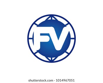 The initial logo of the letter FV in the blue Globe