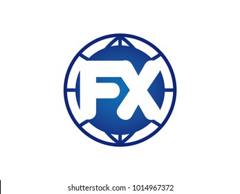 The initial logo of the letter FX in the blue Globe