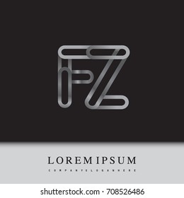 initial logo letter FZ, linked outline silver colored, rounded logotype.