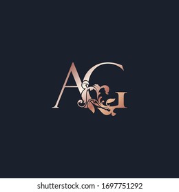 Initial Logo Letter A and G, AG, Rose Gold Color Luxury Style Vector Design.