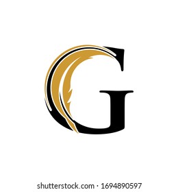 Letra inicial del logotipo G con concepto de plumas.