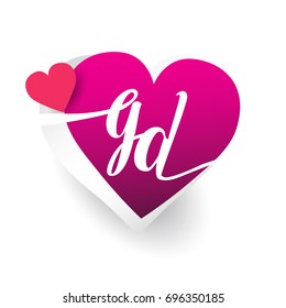initial logo letter GD with heart shape red colored, logo design for wedding invitation, wedding name and business name.