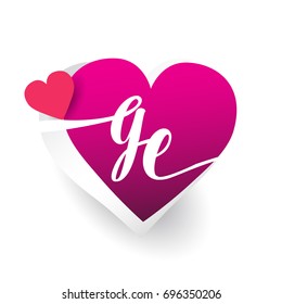 initial logo letter GE with heart shape red colored, logo design for wedding invitation, wedding name and business name.