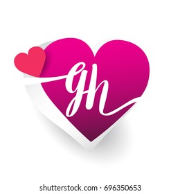 initial logo letter GH with heart shape red colored, logo design for wedding invitation, wedding name and business name.