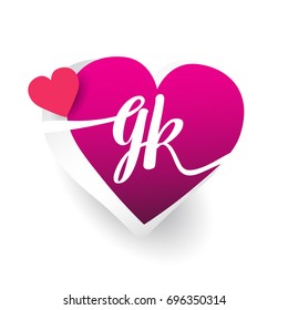 initial logo letter GK with heart shape red colored, logo design for wedding invitation, wedding name and business name.