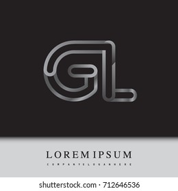 initial logo letter GL, linked outline silver colored, rounded logotype