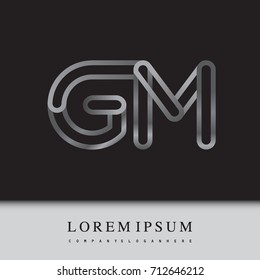 initial logo letter GM, linked outline silver colored, rounded logotype