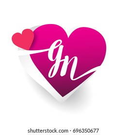 initial logo letter GN with heart shape red colored, logo design for wedding invitation, wedding name and business name.