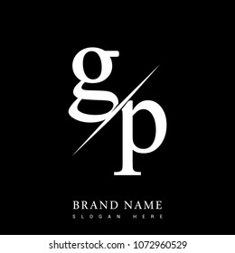 initial logo letter GP for company name black and white color and slash design. vector logotype for business and company identity.