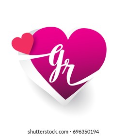 initial logo letter GR with heart shape red colored, logo design for wedding invitation, wedding name and business name.