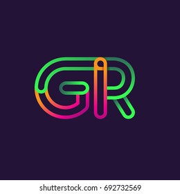 initial logo letter GR, linked outline rounded logo, colorful initial logo for business name and company identity.