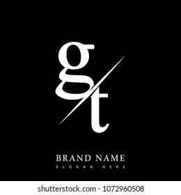 initial logo letter GT for company name black and white color and slash design. vector logotype for business and company identity.