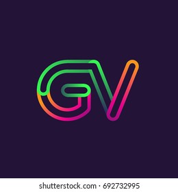 initial logo letter GV, linked outline rounded logo, colorful initial logo for business name and company identity.