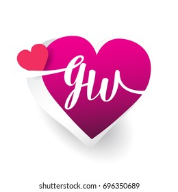 initial logo letter GW with heart shape red colored, logo design for wedding invitation, wedding name and business name.