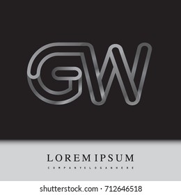 initial logo letter GW, linked outline silver colored, rounded logotype