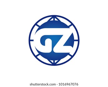 The initial logo of the letter GZ in the blue Globe