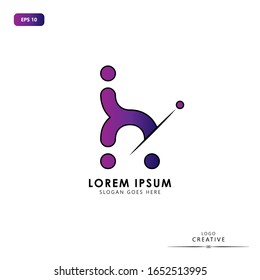 Initial logo letter H lowercase sliced design template. Purple color gradation letter isolated on white background. Suitable for business, consulting group company. Vector Illustration. EPS 10