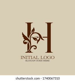 Initial logo letter H luxury style. Vintage nature floral Leaves concept logo design template