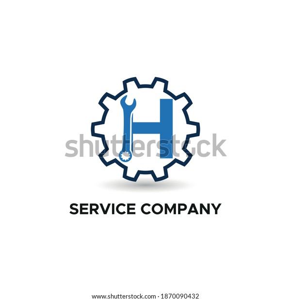 Initial logo with\
Letter H Wrench and Gear Icon vector for mechanic, setting, repair,\
and service company