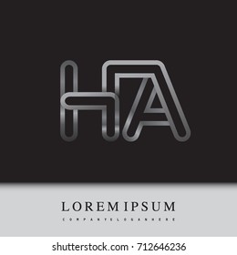 initial logo letter HA, linked outline silver colored, rounded logotype