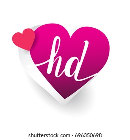 initial logo letter HD with heart shape red colored, logo design for wedding invitation, wedding name and business name.