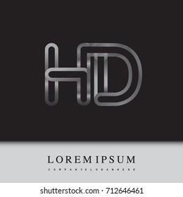 initial logo letter HD, linked outline silver colored, rounded logotype