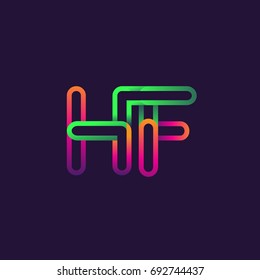 initial logo letter HF, linked outline rounded logo, colorful initial logo for business name and company identity.