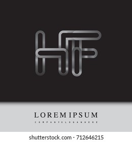 initial logo letter HF, linked outline silver colored, rounded logotype