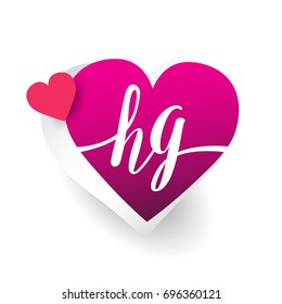 initial logo letter HG with heart shape red colored, logo design for wedding invitation, wedding name and business name.