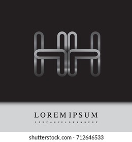 initial logo letter HH, linked outline silver colored, rounded logotype